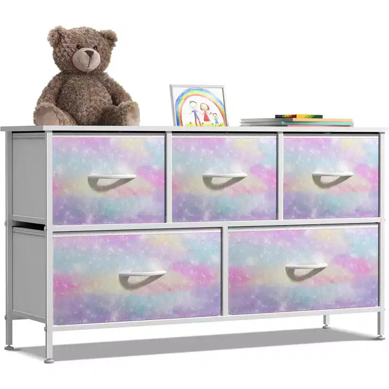 Sorbus 5 Drawers Dresser- Storage Unit with Steel Frame, Wood Top, Fabric Bins - for Bedroom, Closet, Office and more