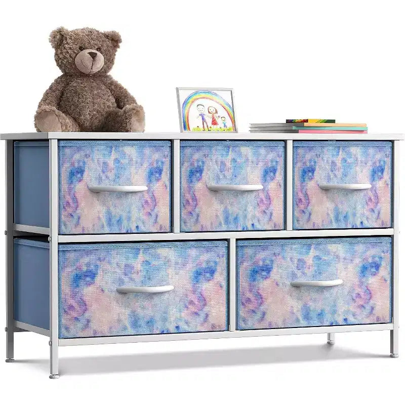 Sorbus 5 Drawers Dresser- Storage Unit with Steel Frame, Wood Top, Fabric Bins - for Bedroom, Closet, Office and more