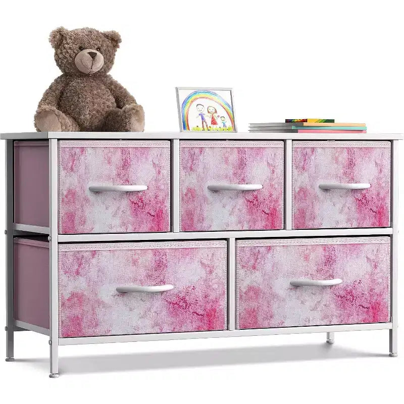 Sorbus 5 Drawers Dresser- Storage Unit with Steel Frame, Wood Top, Fabric Bins - for Bedroom, Closet, Office and more