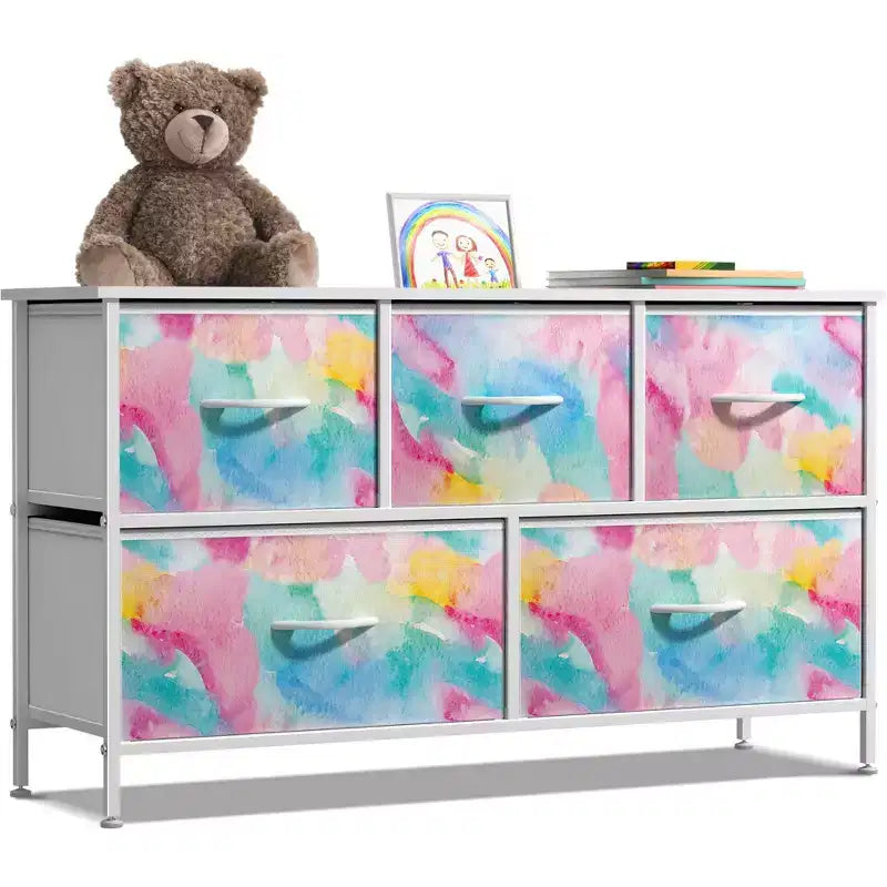 Sorbus 5 Drawers Dresser- Storage Unit with Steel Frame, Wood Top, Fabric Bins - for Bedroom, Closet, Office and more