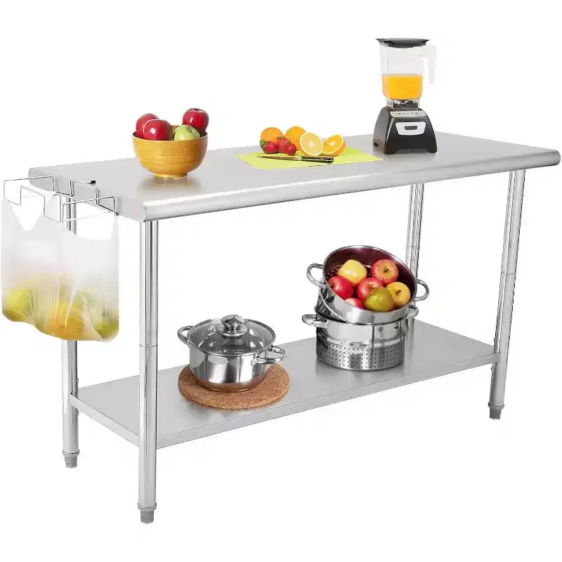 Stainless Steel Table 36x24, Heavy Duty Metal Commercial Prep Table with Storage Racks, Back Panel, Casters and Hooks for Kitchen, Home Food Prep