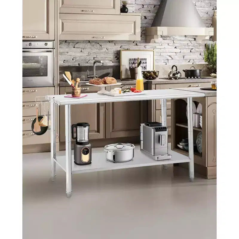 Stainless Steel Table 36x24, Heavy Duty Metal Commercial Prep Table with Storage Racks, Back Panel, Casters and Hooks for Kitchen, Home Food Prep