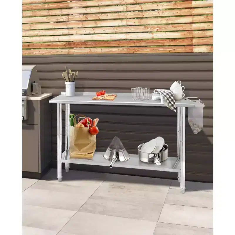 Stainless Steel Table 36x24, Heavy Duty Metal Commercial Prep Table with Storage Racks, Back Panel, Casters and Hooks for Kitchen, Home Food Prep