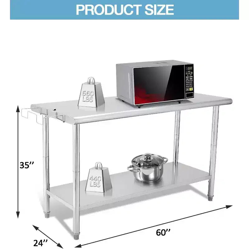 Stainless Steel Table 36x24, Heavy Duty Metal Commercial Prep Table with Storage Racks, Back Panel, Casters and Hooks for Kitchen, Home Food Prep