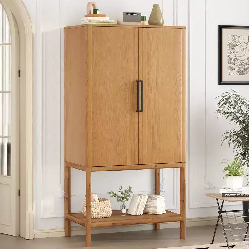 Clihome 71.8 Tall Sophisticated Oak Veneer Cabinet with multiple storage functions,Suitable for Study and Living Room