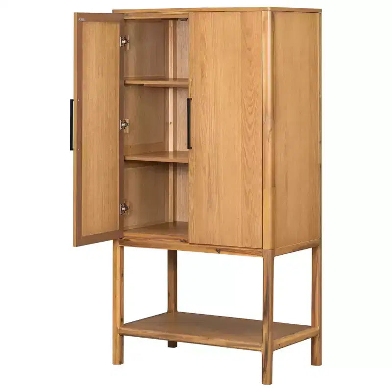 Clihome 71.8 Tall Sophisticated Oak Veneer Cabinet with multiple storage functions,Suitable for Study and Living Room