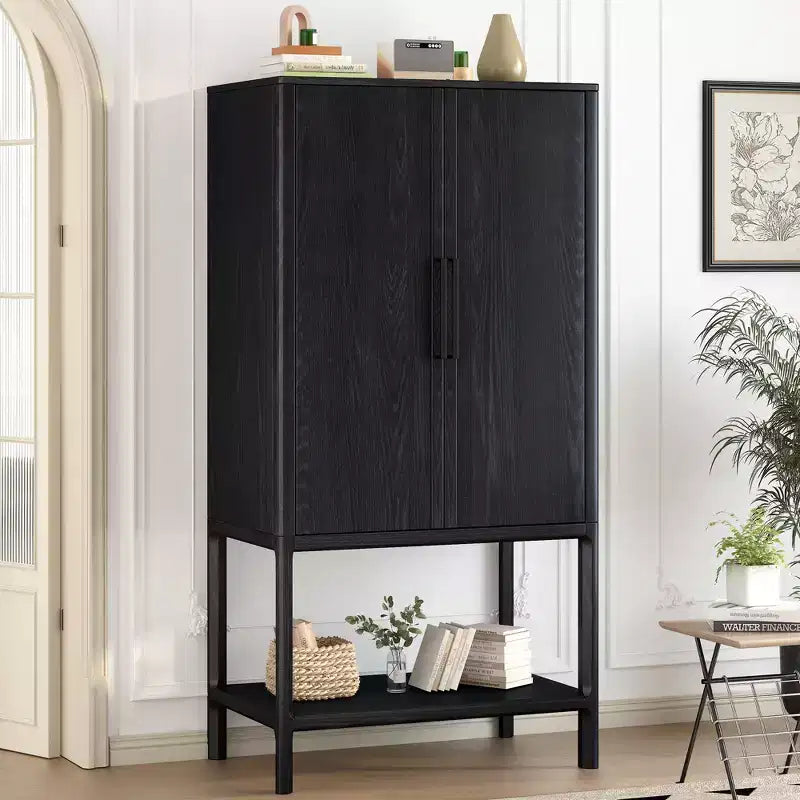 Clihome 71.8 Tall Sophisticated Oak Veneer Cabinet with multiple storage functions,Suitable for Study and Living Room