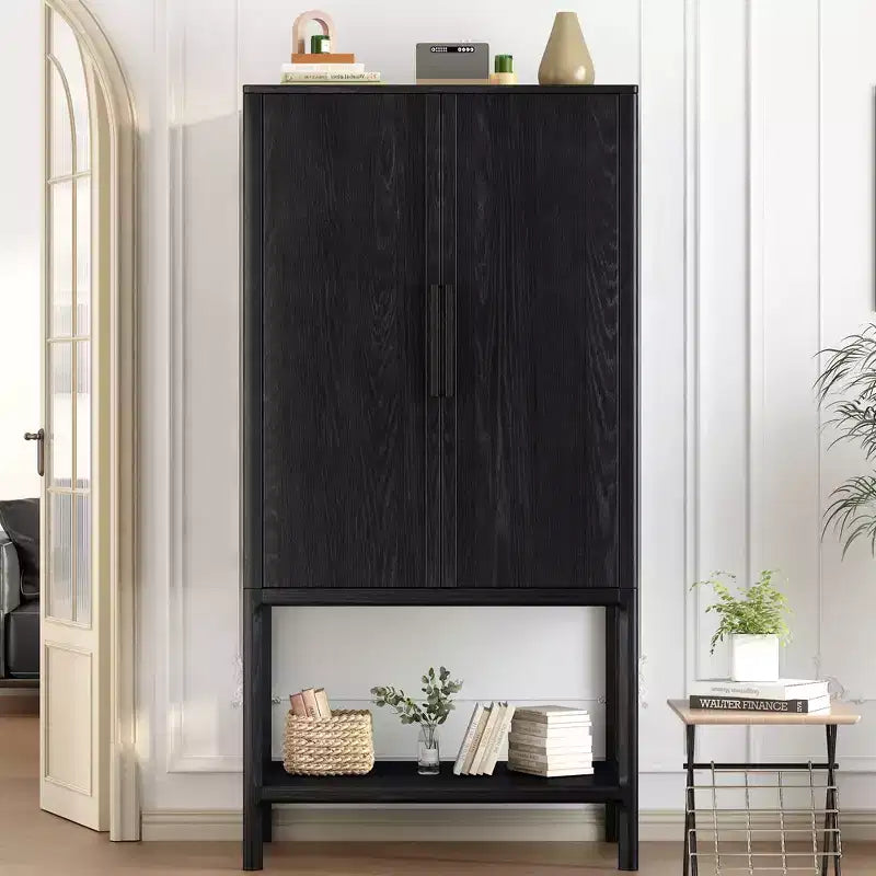 Clihome 71.8 Tall Sophisticated Oak Veneer Cabinet with multiple storage functions,Suitable for Study and Living Room