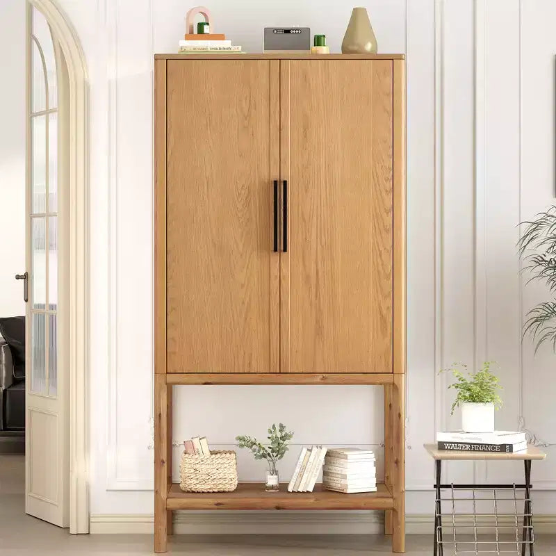 Clihome 71.8 Tall Sophisticated Oak Veneer Cabinet with multiple storage functions,Suitable for Study and Living Room