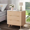 Modern 32 Wide Fluted Nightstand, 3 Drawer Bedside Table with Gold Handles, Curved Wood End Table, Large Storage Chest for Bedroom, Living Room
