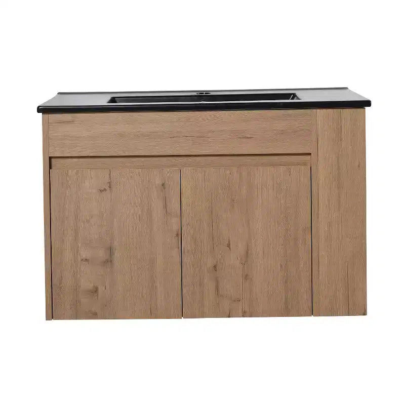 Modern 30 Inch Bathroom Vanity with Sink and Floating Ceramic Basin Combo - Adjustable Open Shelf Storage Cabinet