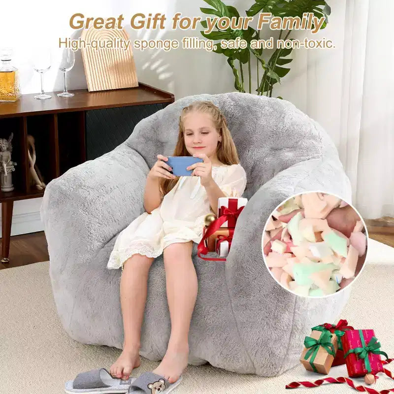 Bean Bag Chair, Pre-Filled, Ultra Soft Foam Lounge Chair, Round Floor Sofa for Bedroom, Playroom, Living Room