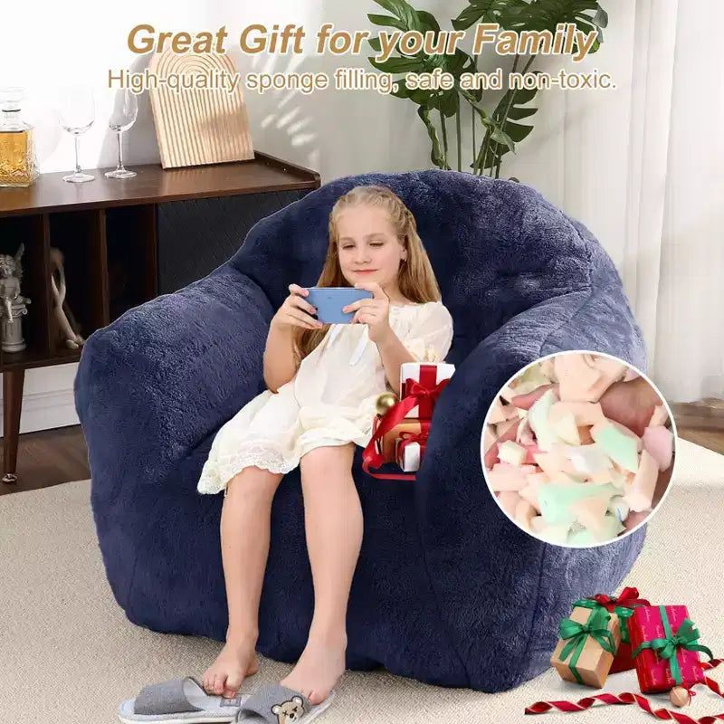 Bean Bag Chair, Pre-Filled, Ultra Soft Foam Lounge Chair, Round Floor Sofa for Bedroom, Playroom, Living Room