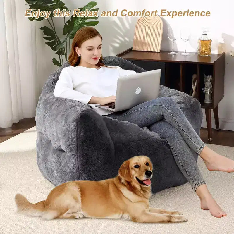 Bean Bag Chair, Pre-Filled, Ultra Soft Foam Lounge Chair, Round Floor Sofa for Bedroom, Playroom, Living Room