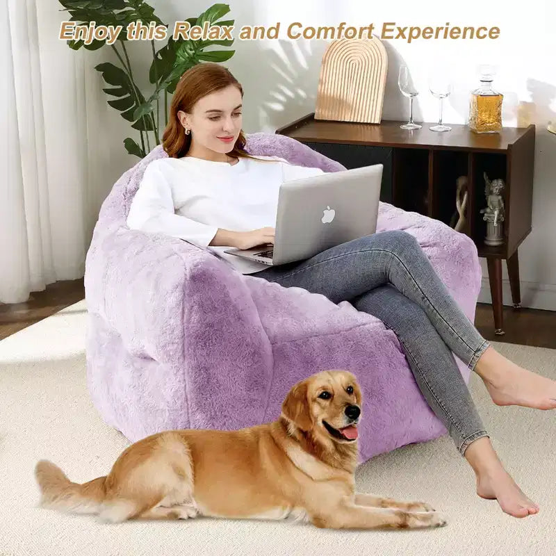 Bean Bag Chair, Pre-Filled, Ultra Soft Foam Lounge Chair, Round Floor Sofa for Bedroom, Playroom, Living Room