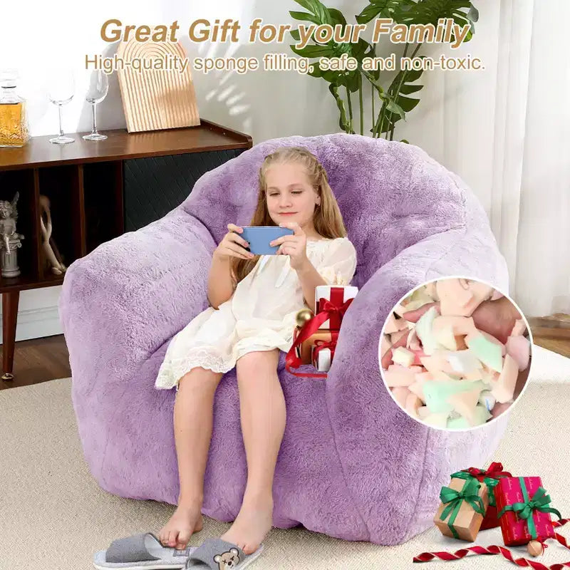 Bean Bag Chair, Pre-Filled, Ultra Soft Foam Lounge Chair, Round Floor Sofa for Bedroom, Playroom, Living Room