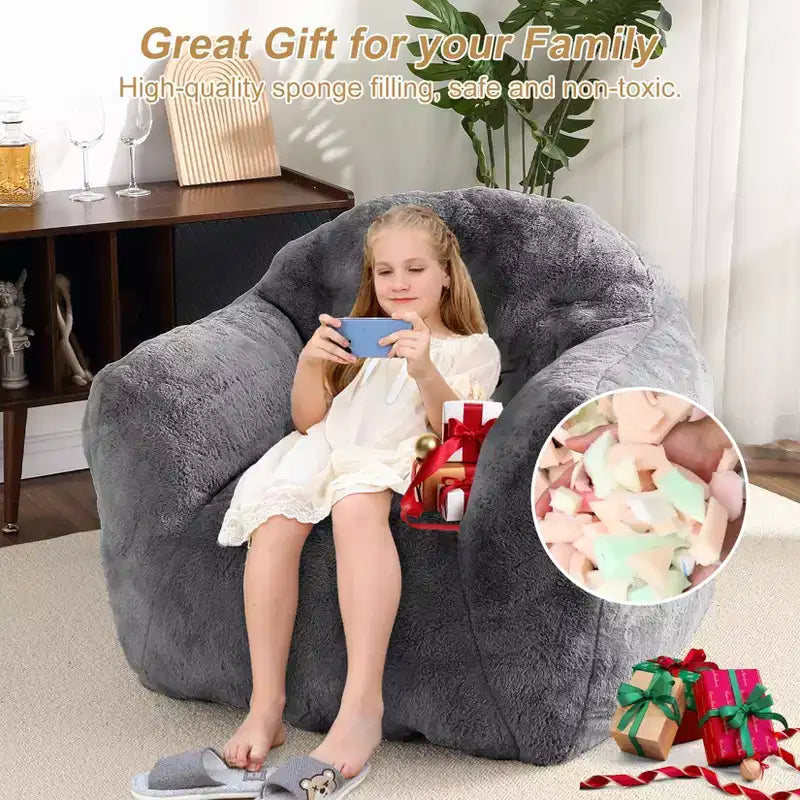 Bean Bag Chair, Pre-Filled, Ultra Soft Foam Lounge Chair, Round Floor Sofa for Bedroom, Playroom, Living Room