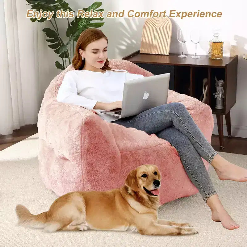 Bean Bag Chair, Pre-Filled, Ultra Soft Foam Lounge Chair, Round Floor Sofa for Bedroom, Playroom, Living Room