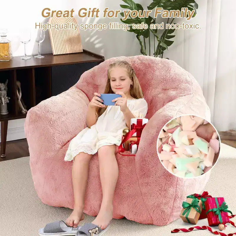 Bean Bag Chair, Pre-Filled, Ultra Soft Foam Lounge Chair, Round Floor Sofa for Bedroom, Playroom, Living Room