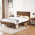 Metal Bed Frame with Headboard, Heavy Duty Platform Bed with 12.6 Under Bed Storage, No Box Spring Needed, Brown