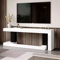 Famapy White Geometric Black-White TV Stand with Spacious Top,Modern Living Room Media Console,Floating TV Shelf,Stylish & Functional
