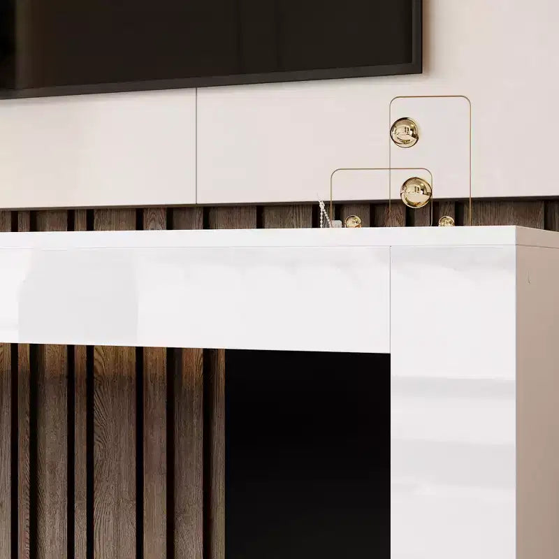 Famapy White Geometric Black-White TV Stand with Spacious Top,Modern Living Room Media Console,Floating TV Shelf,Stylish & Functional