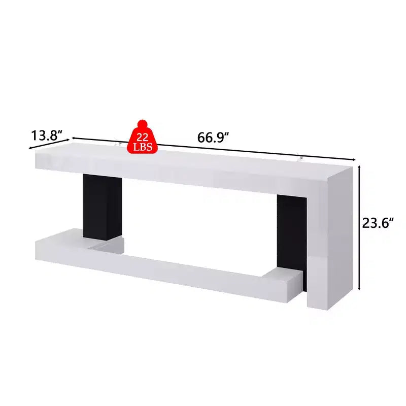 Famapy White Geometric Black-White TV Stand with Spacious Top,Modern Living Room Media Console,Floating TV Shelf,Stylish & Functional