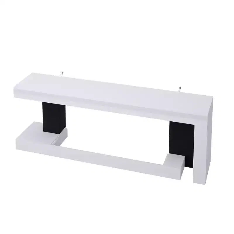 Famapy White Geometric Black-White TV Stand with Spacious Top,Modern Living Room Media Console,Floating TV Shelf,Stylish & Functional