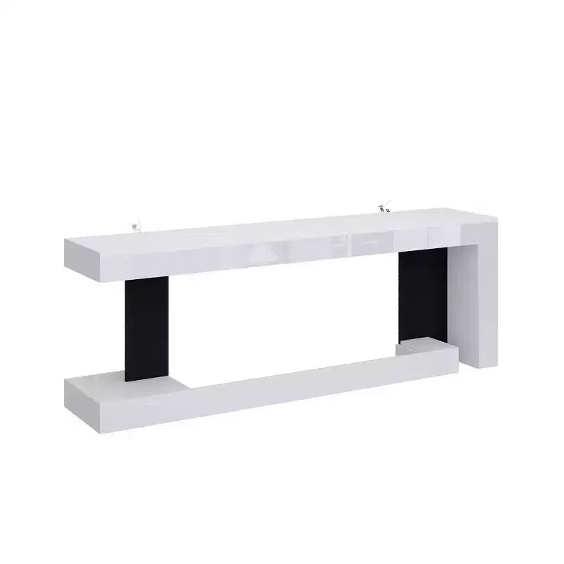 Famapy White Geometric Black-White TV Stand with Spacious Top,Modern Living Room Media Console,Floating TV Shelf,Stylish & Functional