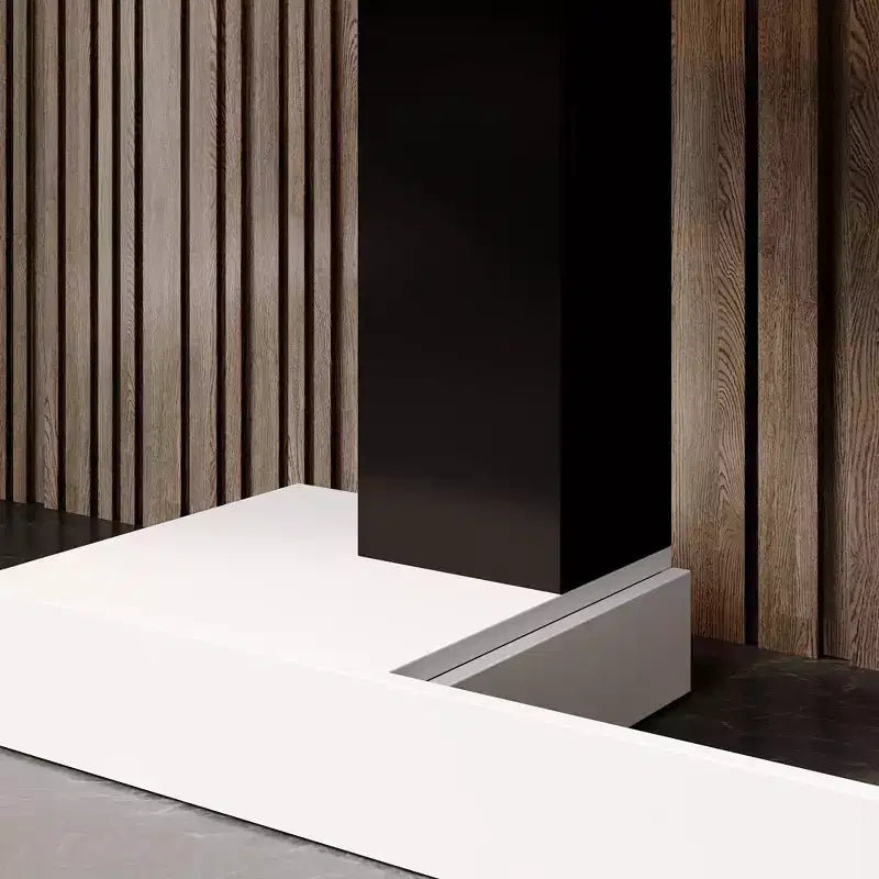 Famapy White Geometric Black-White TV Stand with Spacious Top,Modern Living Room Media Console,Floating TV Shelf,Stylish & Functional