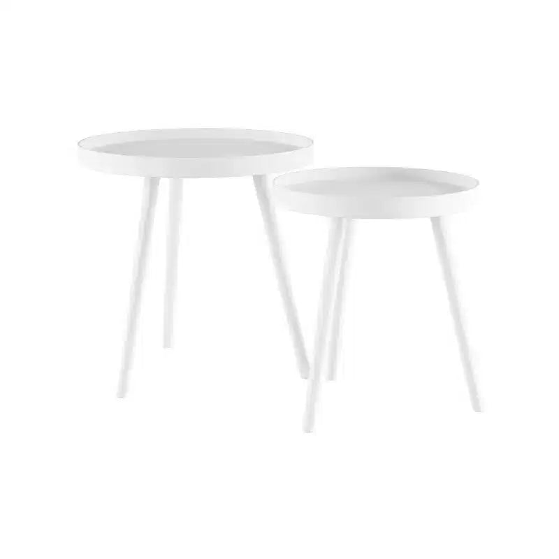 Lavish Home Set of 2 Nesting Side Tables, Mid-Century End Table Set with Tray Tops, Round Accent Tables for Living Room, Bedroom or Home Office