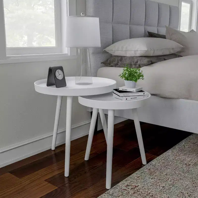 Lavish Home Set of 2 Nesting Side Tables, Mid-Century End Table Set with Tray Tops, Round Accent Tables for Living Room, Bedroom or Home Office