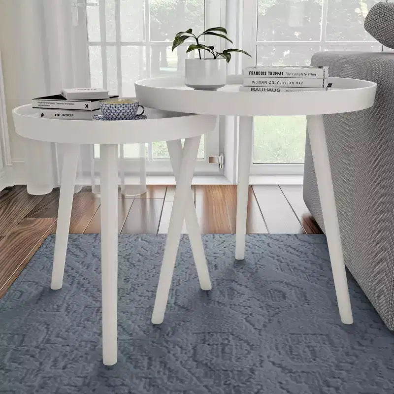 Lavish Home Set of 2 Nesting Side Tables, Mid-Century End Table Set with Tray Tops, Round Accent Tables for Living Room, Bedroom or Home Office