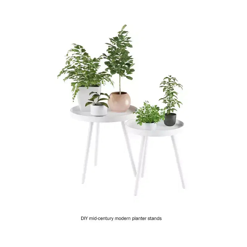 Lavish Home Set of 2 Nesting Side Tables, Mid-Century End Table Set with Tray Tops, Round Accent Tables for Living Room, Bedroom or Home Office