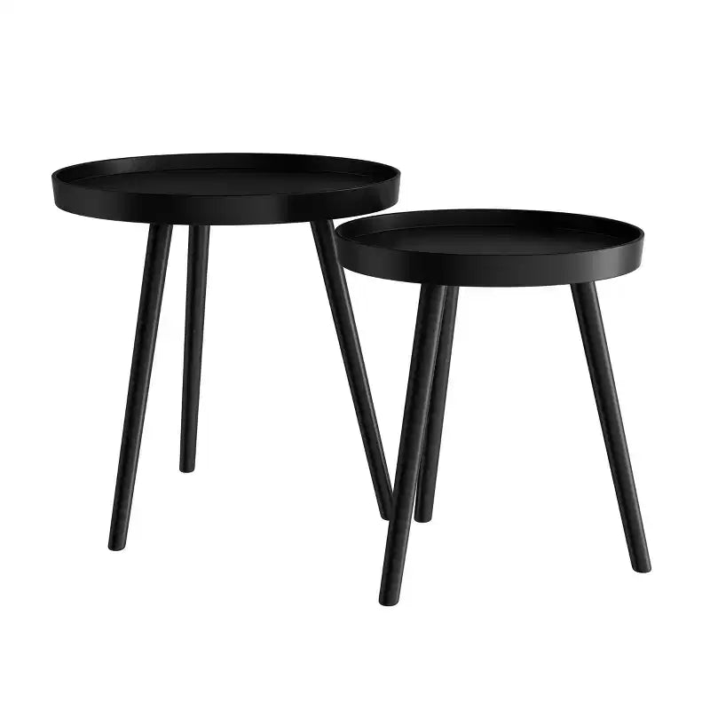 Lavish Home Set of 2 Nesting Side Tables, Mid-Century End Table Set with Tray Tops, Round Accent Tables for Living Room, Bedroom or Home Office
