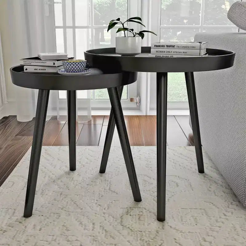 Lavish Home Set of 2 Nesting Side Tables, Mid-Century End Table Set with Tray Tops, Round Accent Tables for Living Room, Bedroom or Home Office