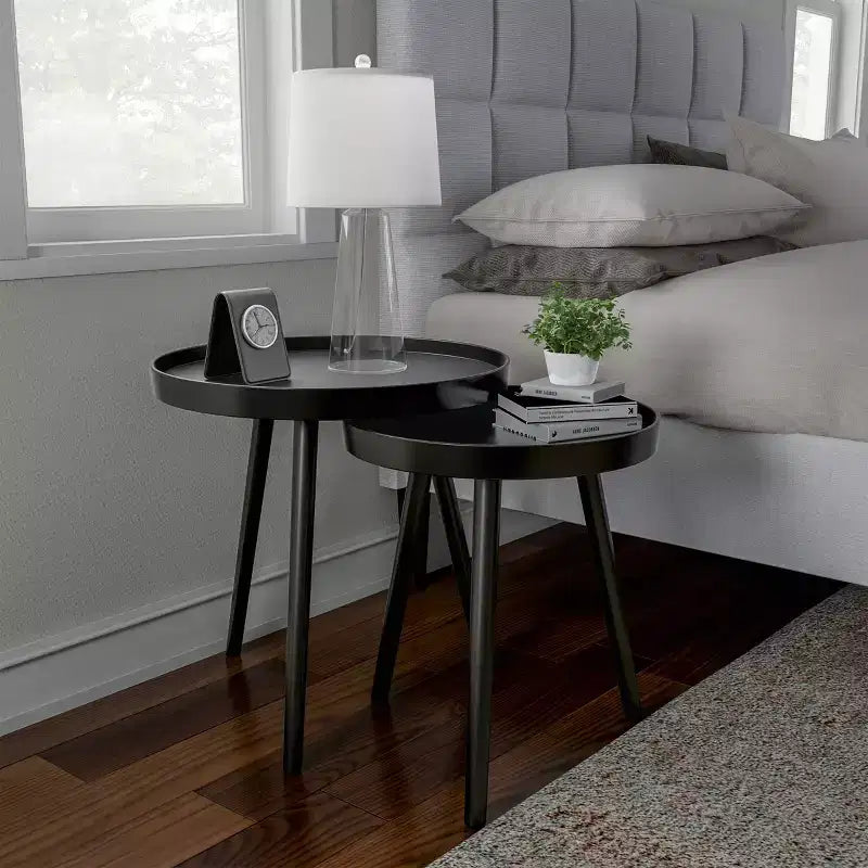 Lavish Home Set of 2 Nesting Side Tables, Mid-Century End Table Set with Tray Tops, Round Accent Tables for Living Room, Bedroom or Home Office