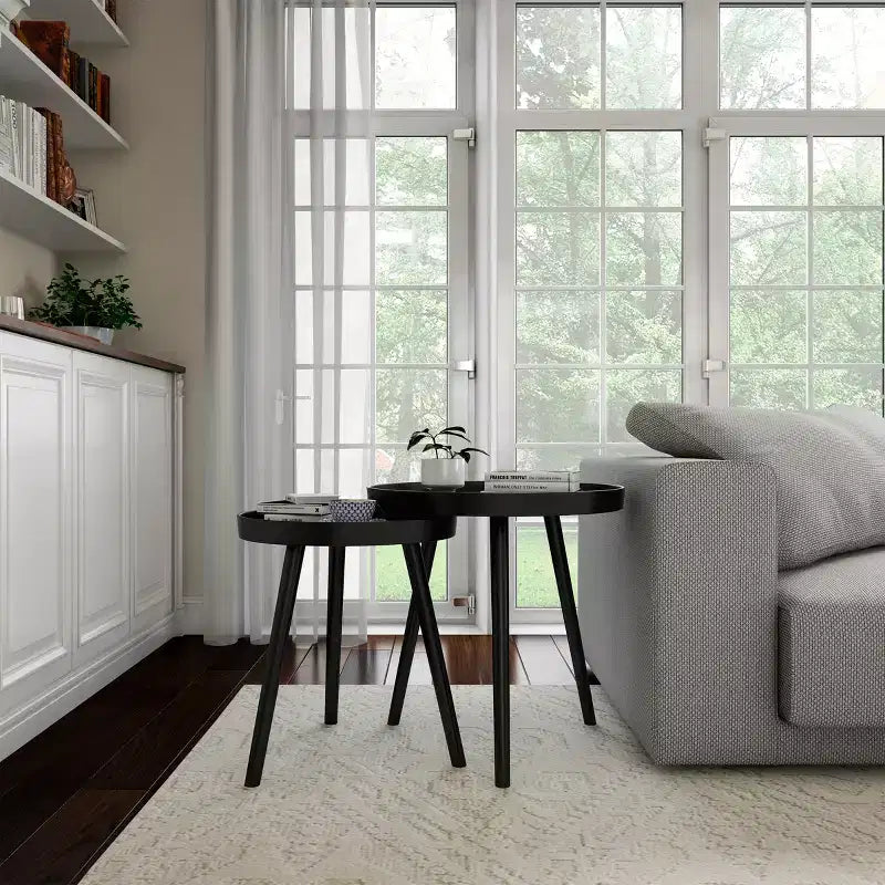 Lavish Home Set of 2 Nesting Side Tables, Mid-Century End Table Set with Tray Tops, Round Accent Tables for Living Room, Bedroom or Home Office