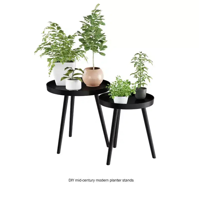 Lavish Home Set of 2 Nesting Side Tables, Mid-Century End Table Set with Tray Tops, Round Accent Tables for Living Room, Bedroom or Home Office