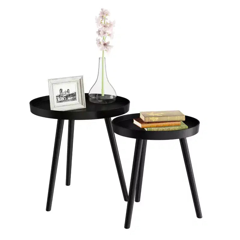 Lavish Home Set of 2 Nesting Side Tables, Mid-Century End Table Set with Tray Tops, Round Accent Tables for Living Room, Bedroom or Home Office