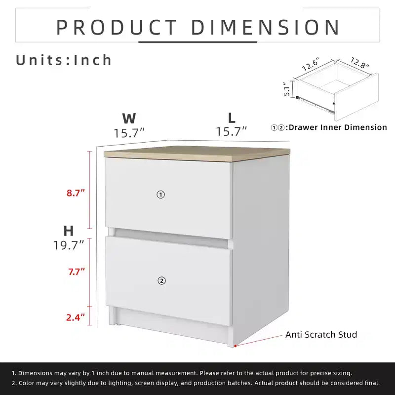 Homez 15.74 in. Rectangle Wood End Table with 2 Drawers