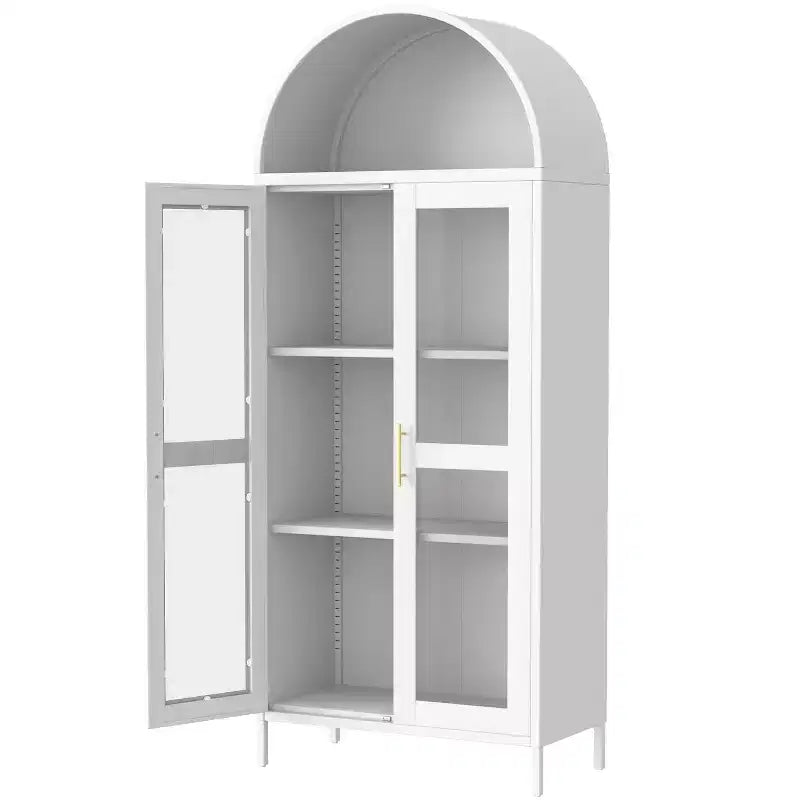 Arched Metal Cabinet, Modern Display Cabinet with Glass Doors