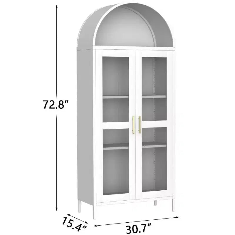 Arched Metal Cabinet, Modern Display Cabinet with Glass Doors