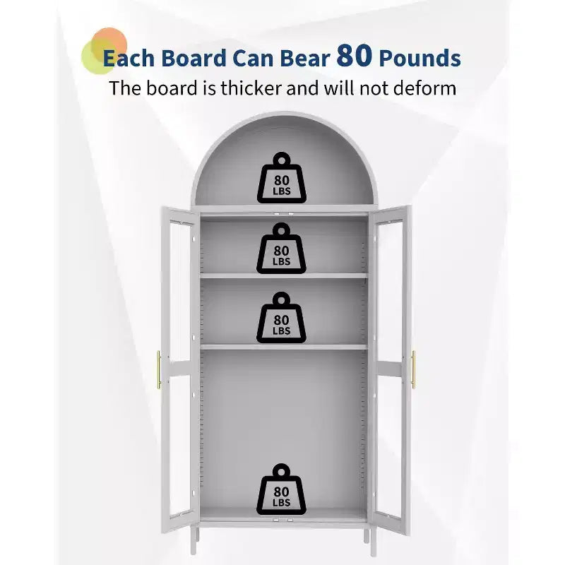 Arched Metal Cabinet, Modern Display Cabinet with Glass Doors