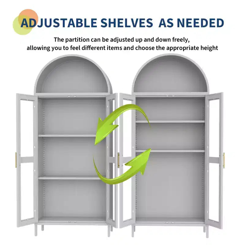 Arched Metal Cabinet, Modern Display Cabinet with Glass Doors