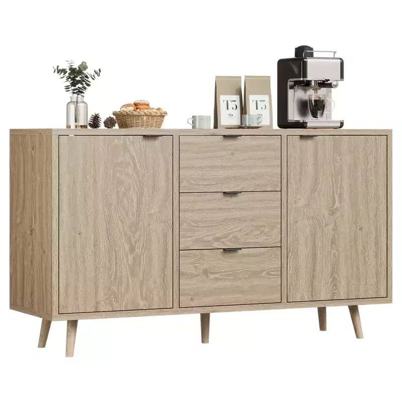 Modern sideboard with adjustable shelves, spacious dining cabinet featuring 3 drawers, mid-century modern TV stand suitable for living rooms