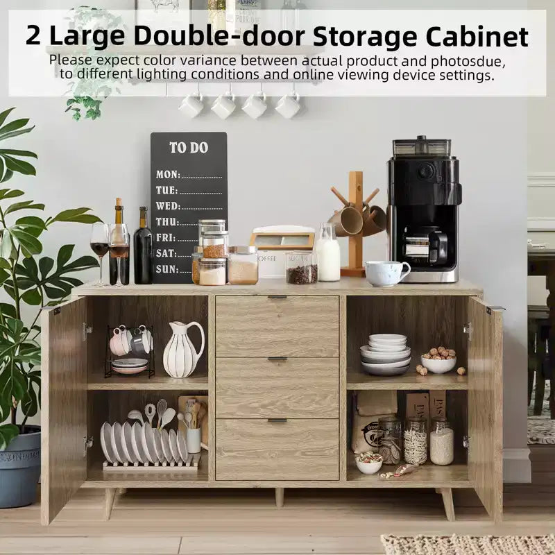 Modern sideboard with adjustable shelves, spacious dining cabinet featuring 3 drawers, mid-century modern TV stand suitable for living rooms