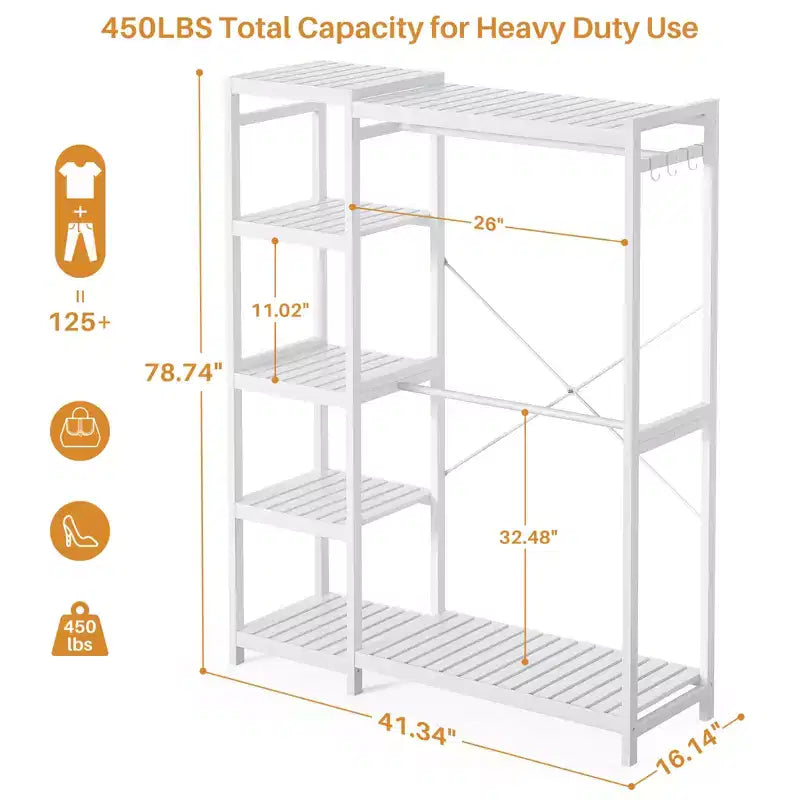 Besiost Bamboo Garment Rack with Tower Shelves, Freestanding Closet Organizer System with Hanging Rods
