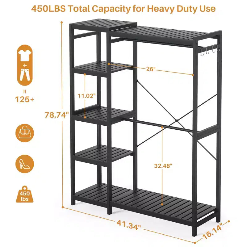 Besiost Bamboo Garment Rack with Tower Shelves, Freestanding Closet Organizer System with Hanging Rods