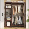 Besiost Bamboo Garment Rack with Tower Shelves, Freestanding Closet Organizer System with Hanging Rods